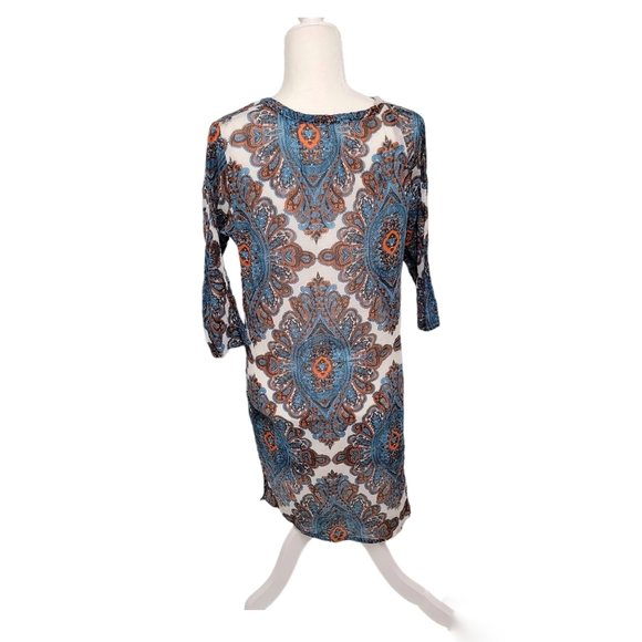 VINTAGE INDIA COTTON SHIFT DRESS 3/4 SLEEVES PAISLEY PRINT M/L - Picture 3 of 8